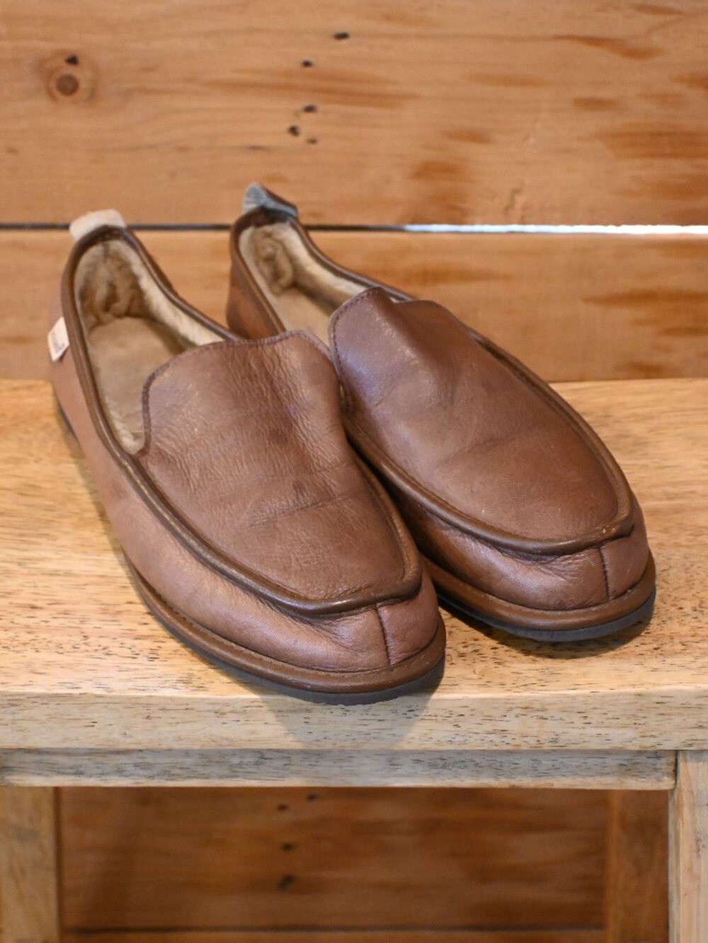 Vintage LB Evans Deerking Shearling Lined Deerskin Moccasins - US M9 Made in USA